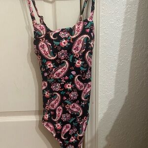 : Lands' End Black Paisley Smocked One-Piece Swimsuit - Size 2/XS